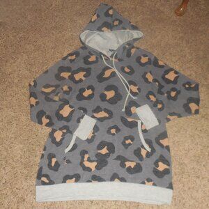 Heimish Leopard Print Hooded Hoodie Top Blouse L